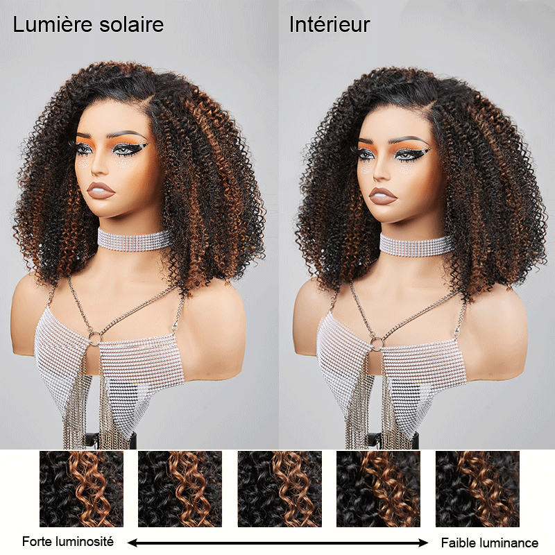 Last 5 Prix Liquidation 250% Density 9x6 Glueless Marron Highlight Bob Perruque Sans Colle Kinky Curly
