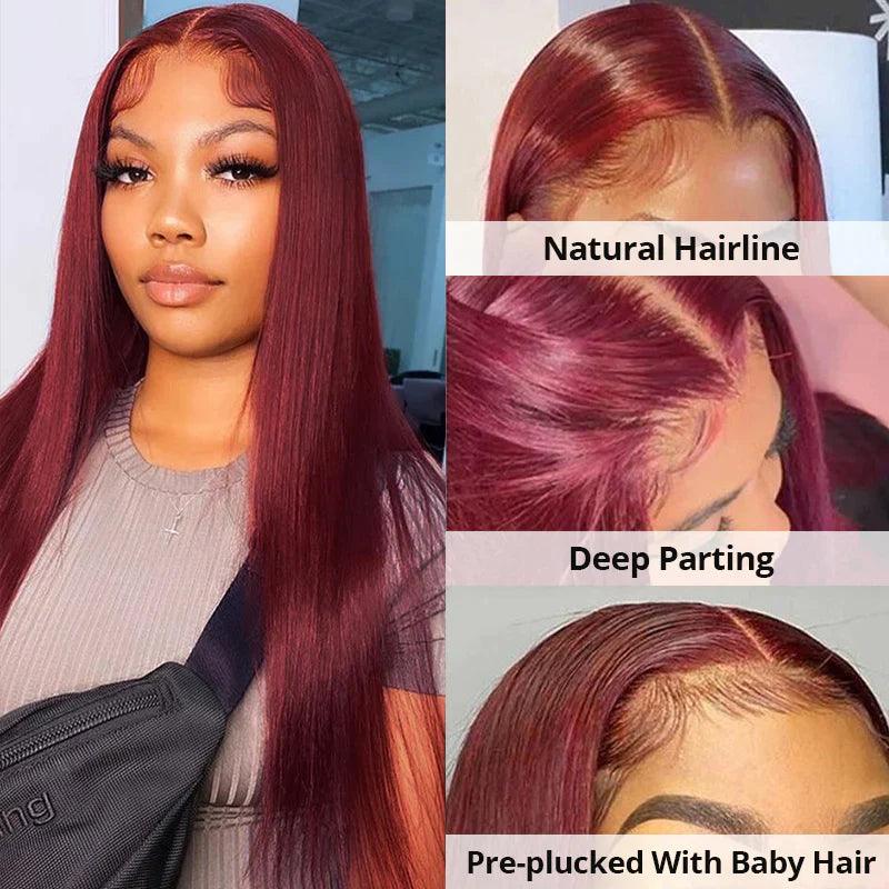 13x4 99J Color Lace Front Perruques Cheveux Humains Brésilien Lisse - hjweavebeauty