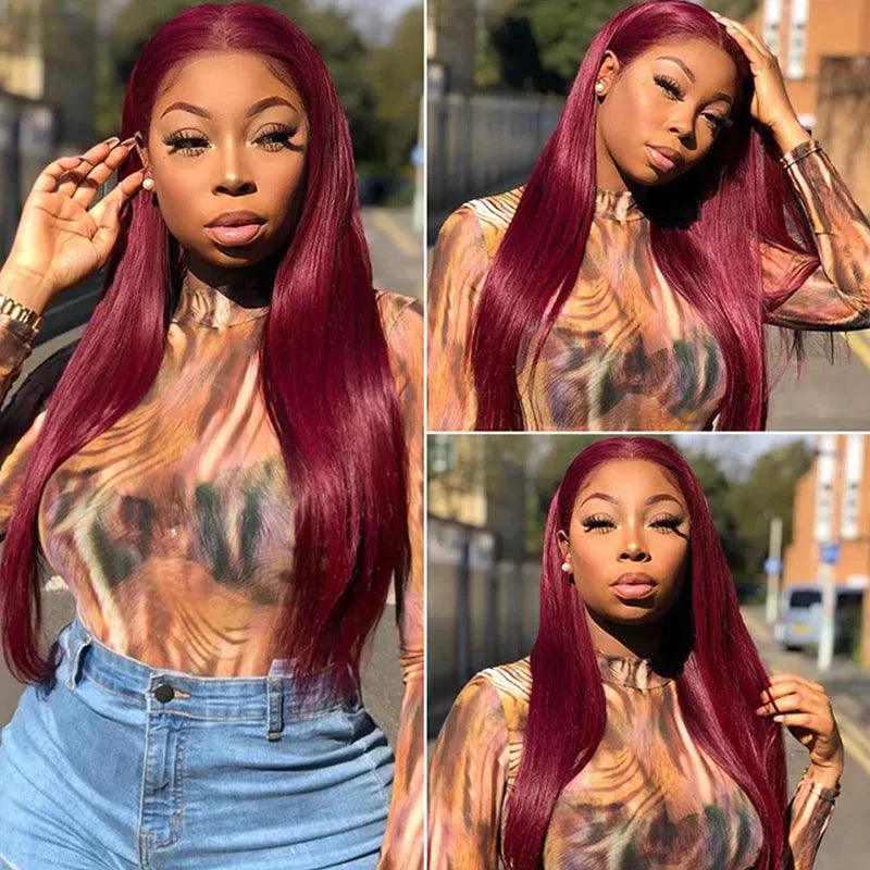 13x4 99J Color Lace Front Perruques Cheveux Humains Brésilien Lisse - hjweavebeauty