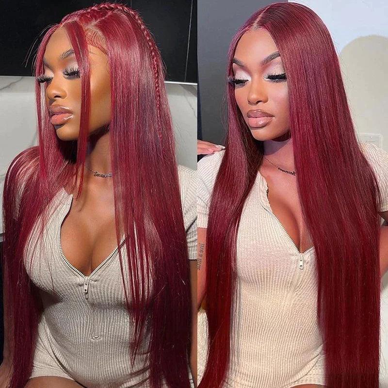 13x4 99J Color Lace Front Perruques Cheveux Humains Brésilien Lisse - hjweavebeauty