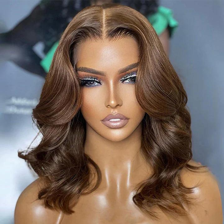 13x4 Chocolate Brown Bob Perruque Cheveux Humains Body Wave - hjweavebeauty