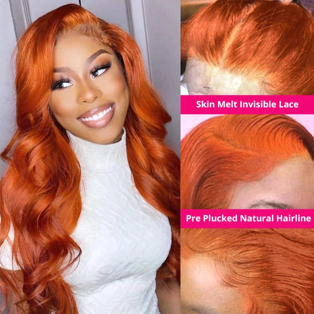 13x4 Ginger Lace Front Perruques Cheveux Humains Brésilien Body Wave Tissage - hjweavebeauty