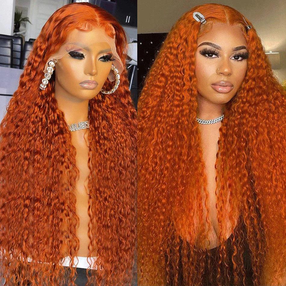 13x4 Ginger Lace Front Perruques Cheveux Humains Brésilien Deep Curly - hjweavebeauty