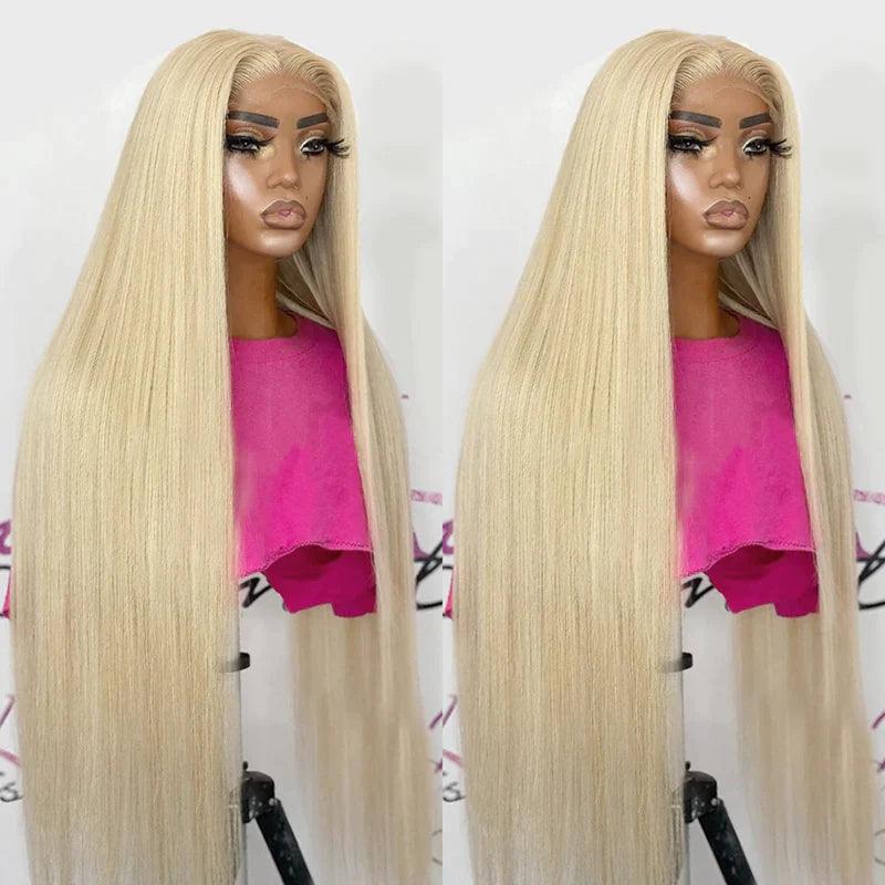 13x4 Perruques Blondes Droites Brésiliennes En Cheveux Humains - hjweavebeauty