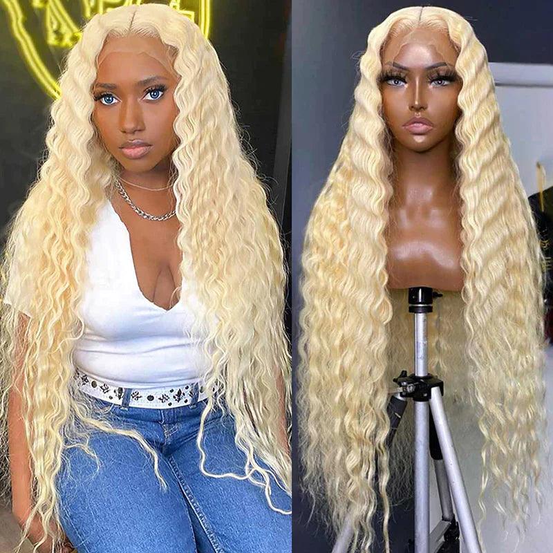 13x4 Perruques Colorées En Cheveux Humains Blond Foncé Brésilien Bouclé - hjweavebeauty