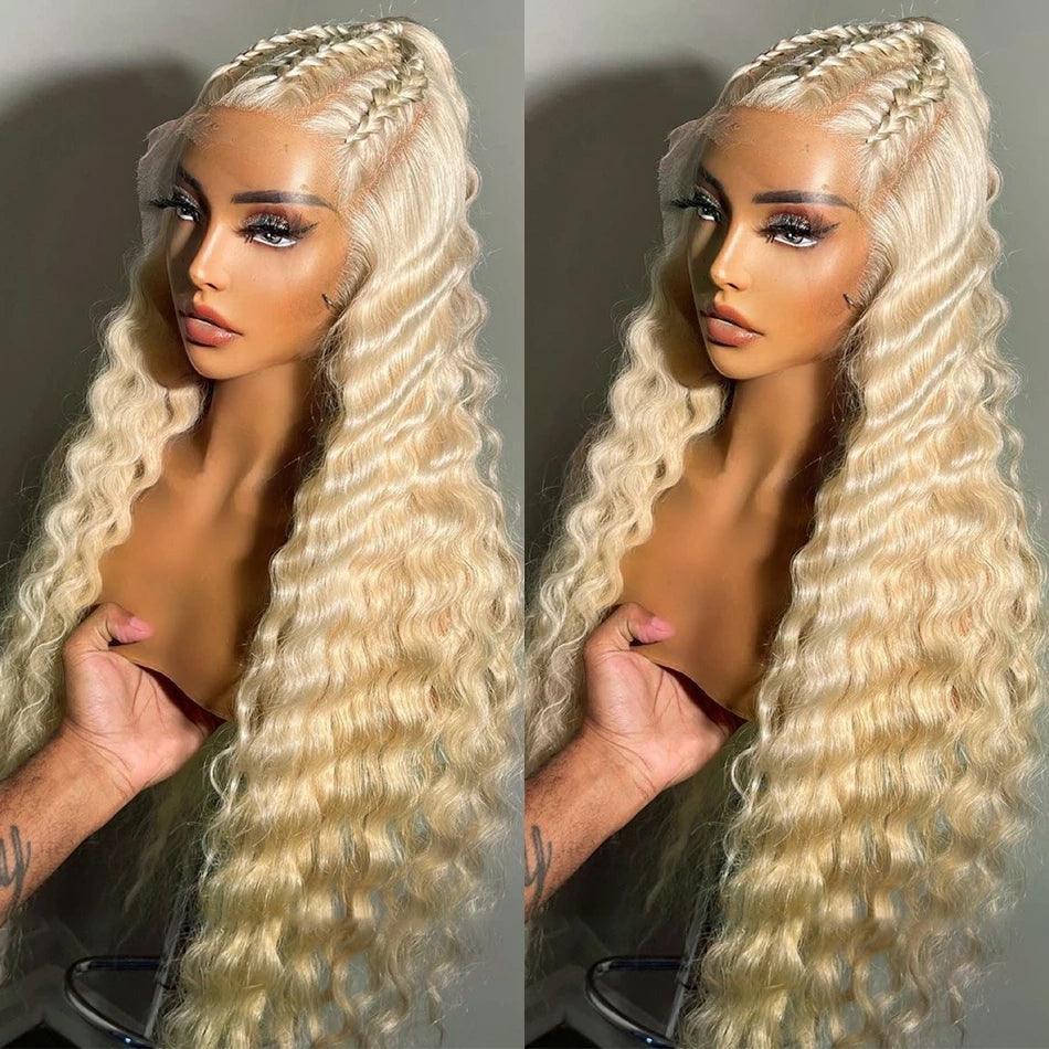 13x4 Perruques Colorées En Cheveux Humains Blond Foncé Brésilien Bouclé - hjweavebeauty