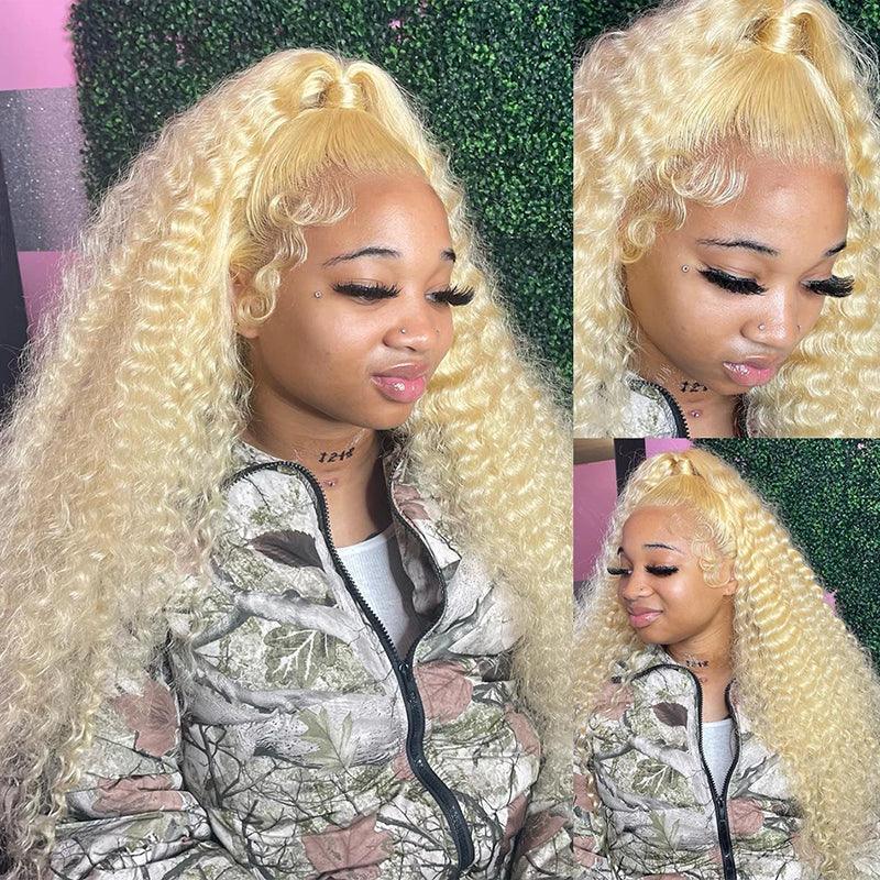 13x4 Perruques Colorées En Cheveux Humains Blond Foncé Brésilien Bouclé - hjweavebeauty