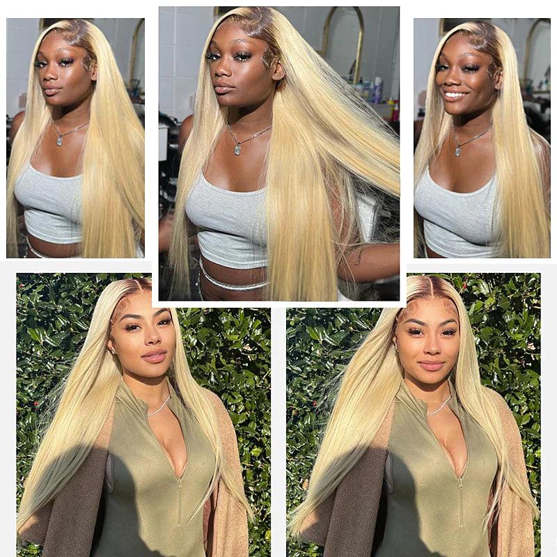 13x4 Perruques Ombre Blondes Droites Brésiliennes En Cheveux Humains - hjweavebeauty