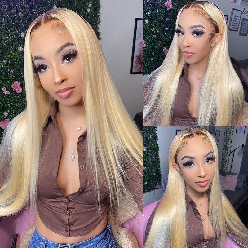 13x4 Perruques Ombre Blondes Droites Brésiliennes En Cheveux Humains - hjweavebeauty