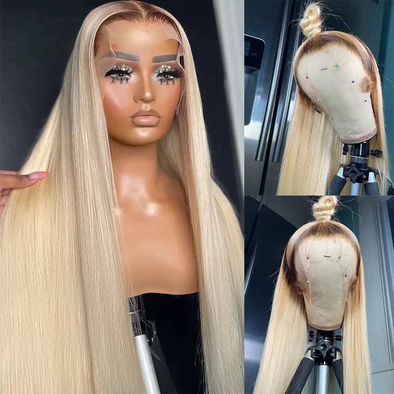 13x4 Perruques Ombre Blondes Droites Brésiliennes En Cheveux Humains - hjweavebeauty