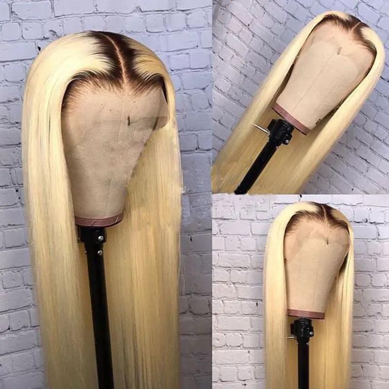13x4 Perruques Ombre Blondes Droites Brésiliennes En Cheveux Humains - hjweavebeauty