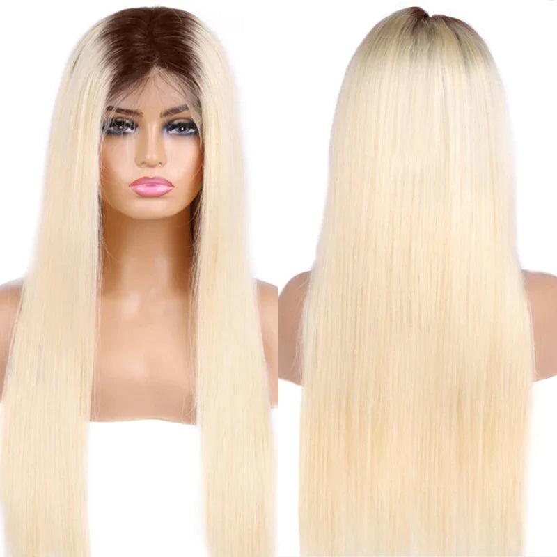 13x4 Perruques Ombre Blondes Droites Brésiliennes En Cheveux Humains - hjweavebeauty