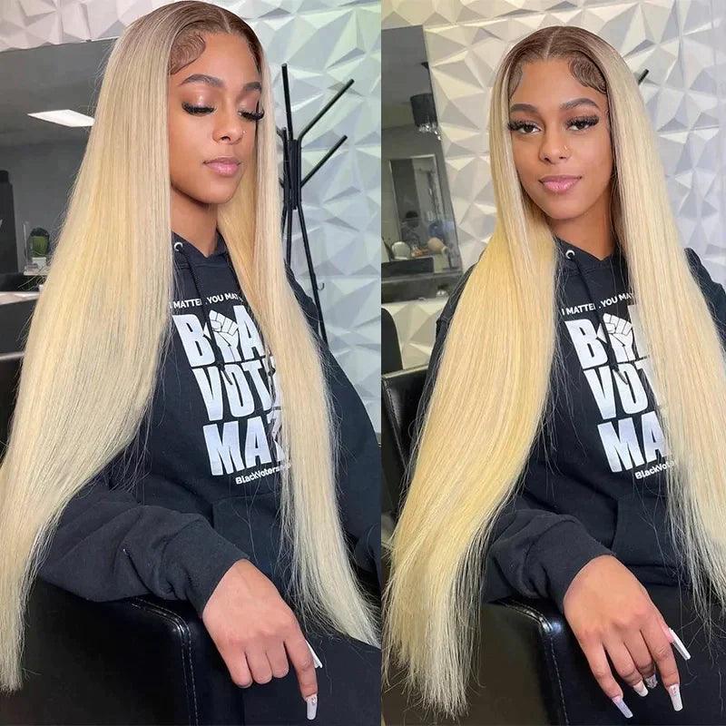 13x4 Perruques Ombre Blondes Droites Brésiliennes En Cheveux Humains - hjweavebeauty
