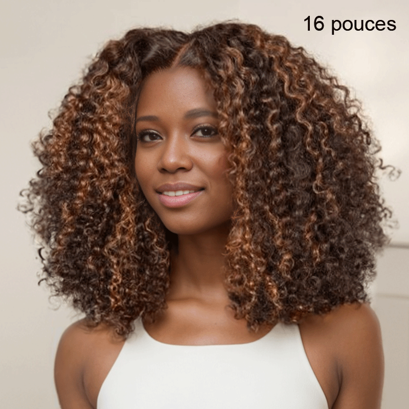 9x6 Glueless Cuivre Highlight Perruque Sans Colle Kinky Curly 250 Densité