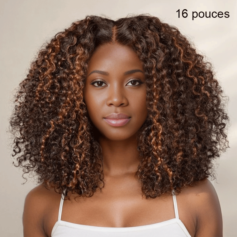 9x6 Glueless Cuivre Highlight Perruque Sans Colle Kinky Curly 250 Densité