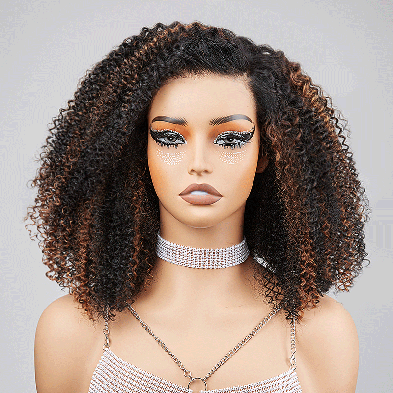 Last 5 Prix Liquidation 250% Density 9x6 Glueless Marron Highlight Bob Perruque Sans Colle Kinky Curly