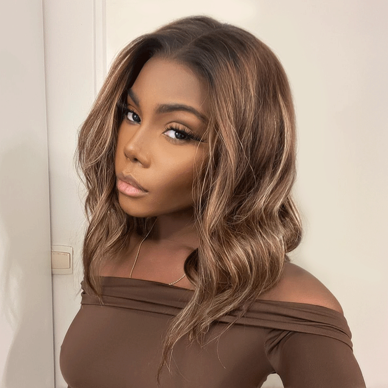 13x4 Glueless Couleur Reflets Blond Foncé Perruque Sans Colle Ondulé