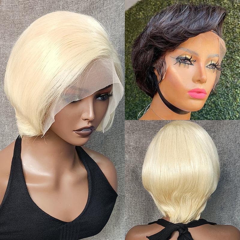 3 Perruques Coupe Pixie Cheveux Humains Brésiliens Lisse - hjweavebeauty