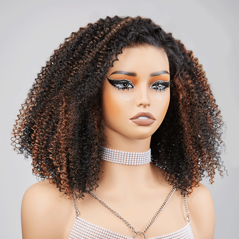 Last 5 Prix Liquidation 250% Density 9x6 Glueless Marron Highlight Bob Perruque Sans Colle Kinky Curly