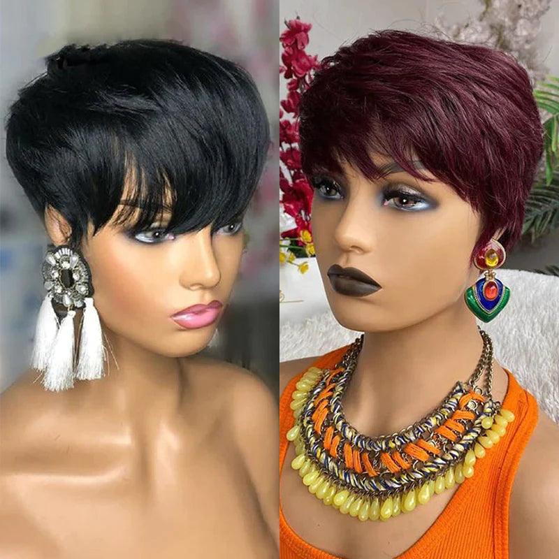 4 Perruque Pixie Cut Cheveux Humains Brésiliens Lisse - hjweavebeauty