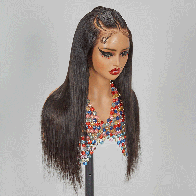 13x4 Dentelle La Mode Perruque Pré Tressée Cheveux Humains Lisse