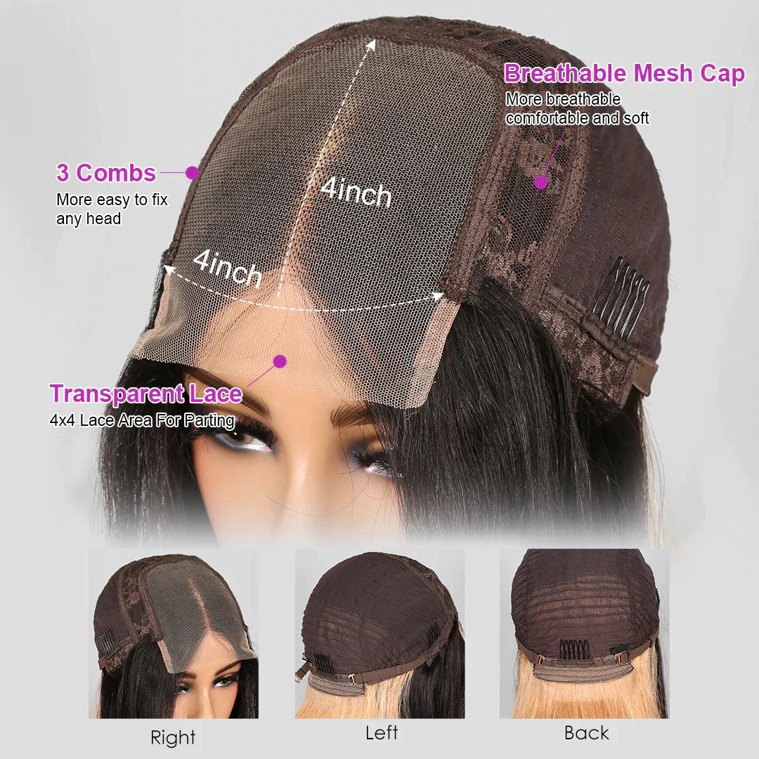 4x4 Coloré Perruque Brésilienne Straight Bob Cheveux Humains - hjweavebeauty