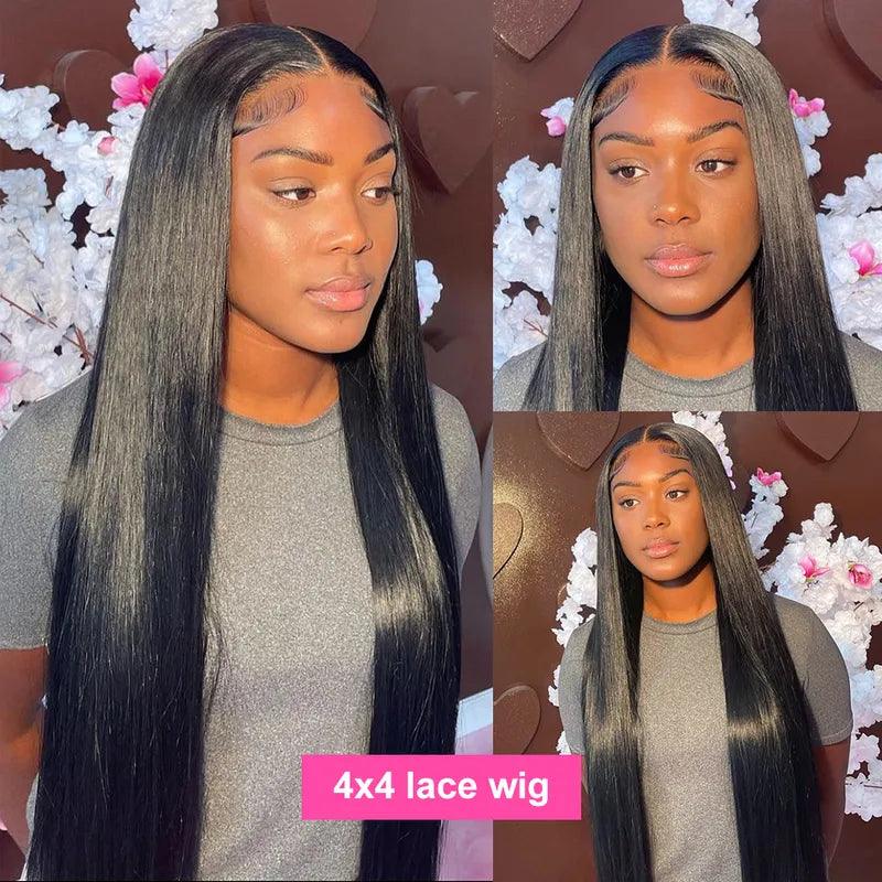 4x4 Perruques Cheveux Humains Lace Closure Brésilien Lisse - hjweavebeauty