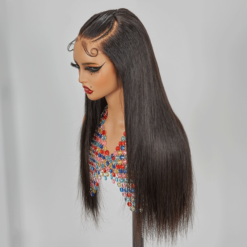 13x4 Dentelle La Mode Perruque Pré Tressée Cheveux Humains Lisse