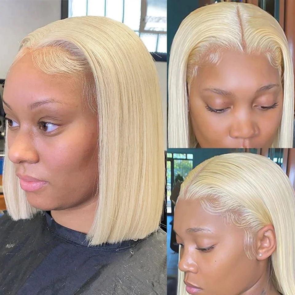 613 Blonde Bob Perruques Cheveux Humains Raides Brésiliens - hjweavebeauty