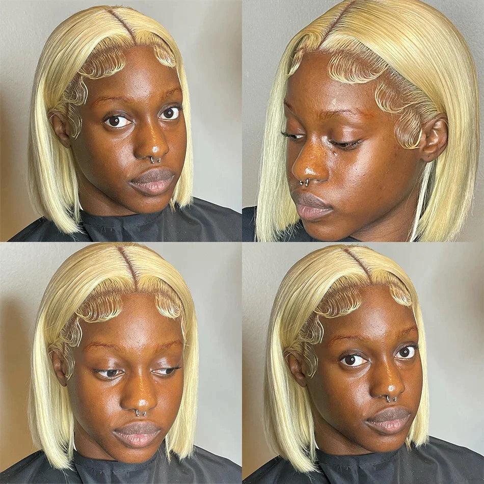 613 Blonde Bob Perruques Cheveux Humains Raides Brésiliens - hjweavebeauty