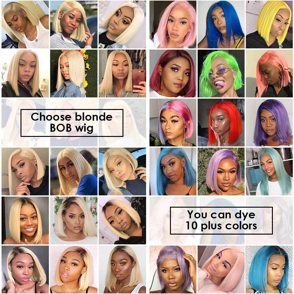 613 Blonde Bob Perruques Cheveux Humains Raides Brésiliens - hjweavebeauty
