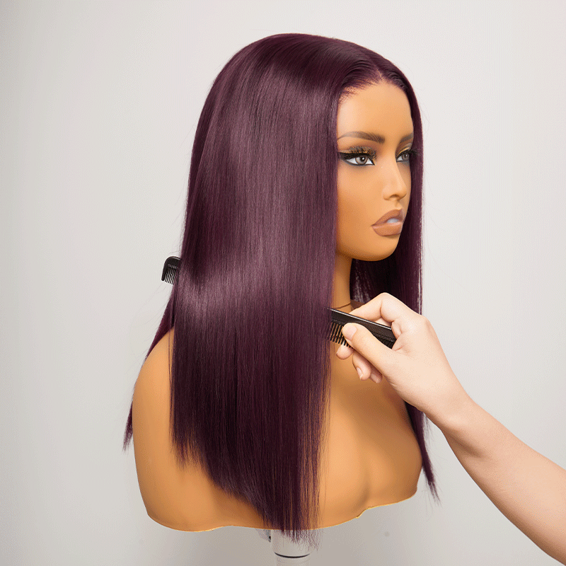 5x5 Glueless Dégradé Couleur 99J Bob Perruque Sans Colle Wear Go Lisse