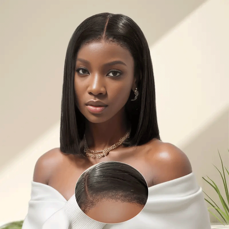 9x6 Glueless Cheveux Crépus Bob Perruque Sans Colle Prédécoupage Lisse 4C Edeges