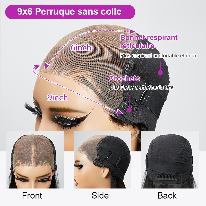 9X6 Glueless Perruque Sans Colle Wear Go Cheveux Humains Brésilien Bouclé