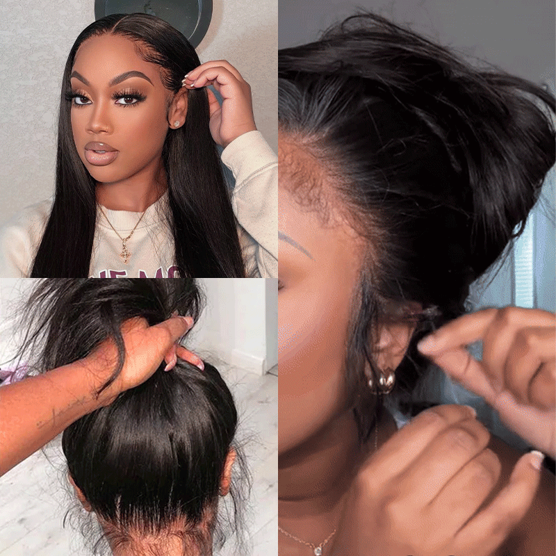 360 Perruque Frontal Dentelle Brésilien Casquette À Cordon Flexi-Fit Invisible Lisse