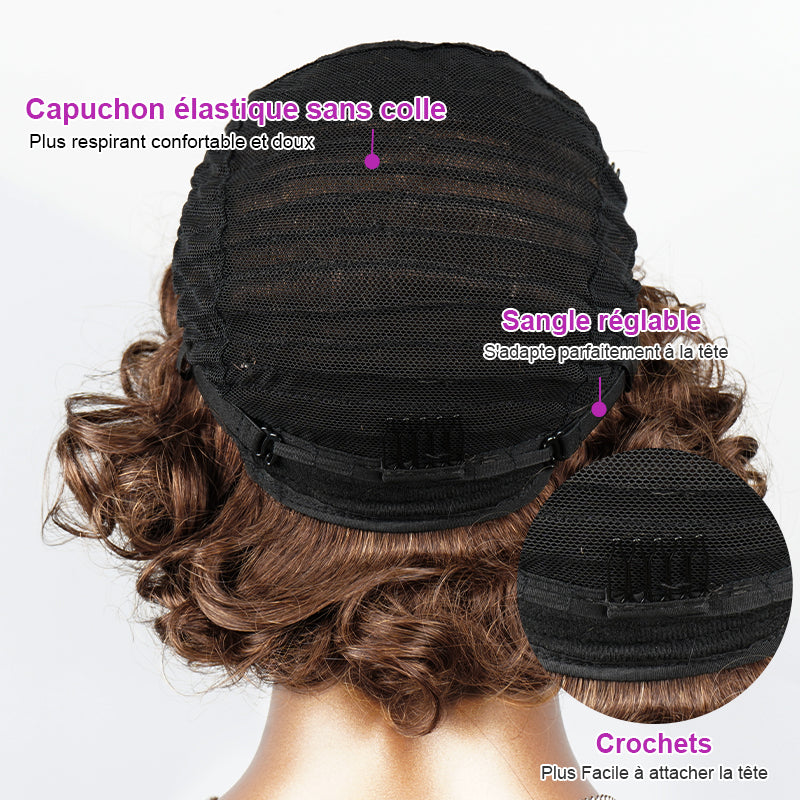 Duveteux Glueless Bob Boucles Highlight Marron Perruque Sans Colle