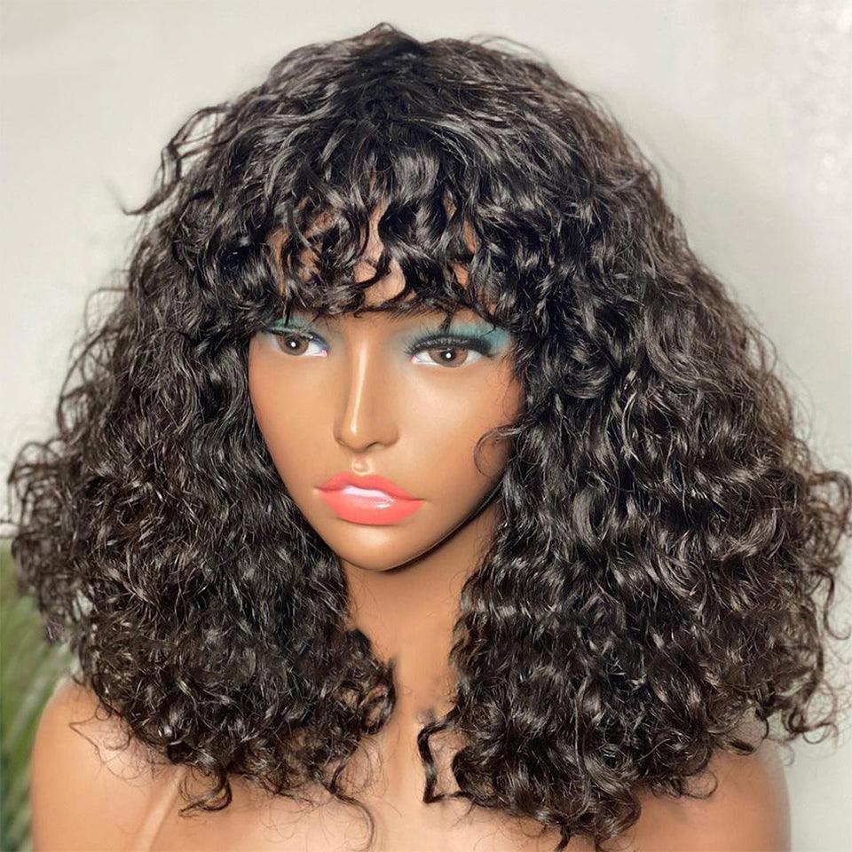 Frange Perruque Bob Cheveux Humains Brésiliens Curly - hjweavebeauty