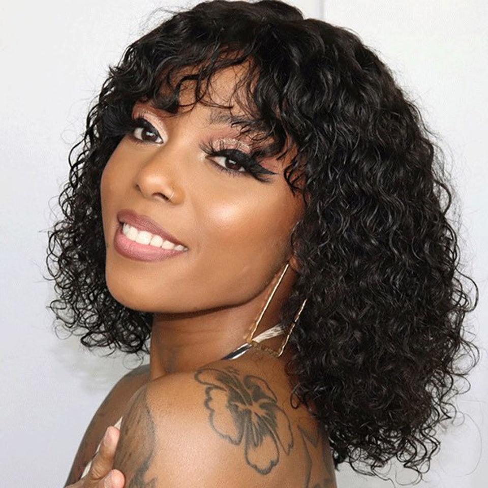 Frange Perruque Bob Cheveux Humains Brésiliens Curly - hjweavebeauty