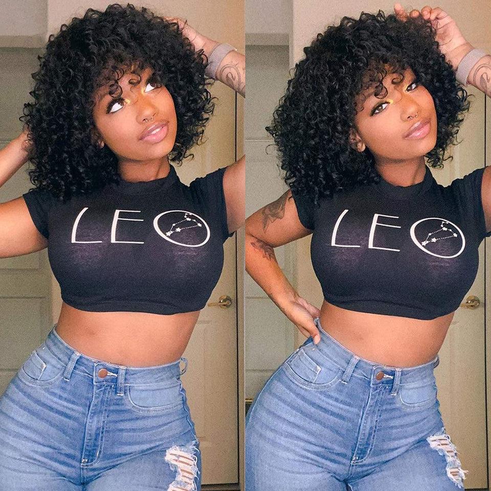 Frange Perruque Bob Cheveux Humains Brésiliens Curly - hjweavebeauty