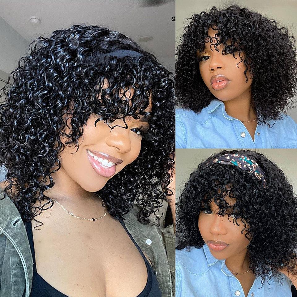 Frange Perruque Bob Cheveux Humains Brésiliens Curly - hjweavebeauty