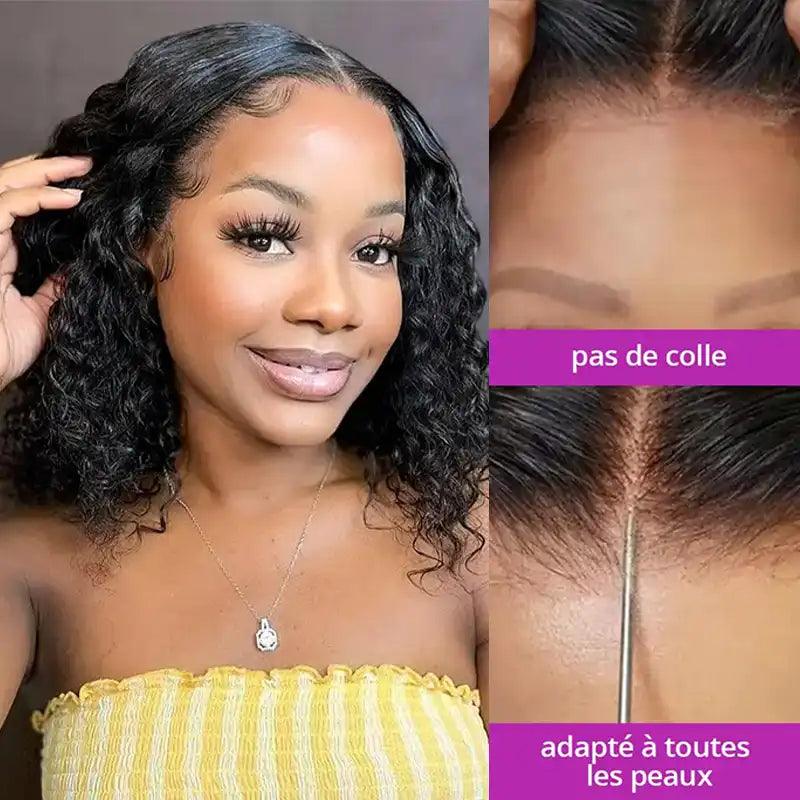 Glueless Bob Perruque Sans Colle Wear Go Cheveux Humains Bouclés - hjweavebeauty
