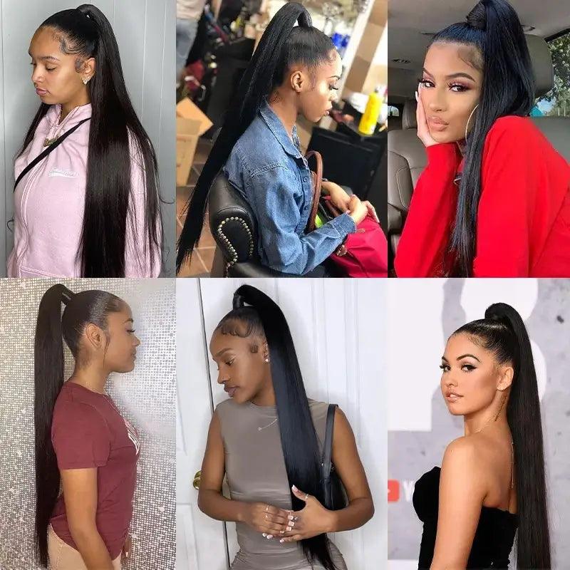 Queue de cheval droite Extension de cheveux humains Queues de cheval hautes - hjweavebeauty