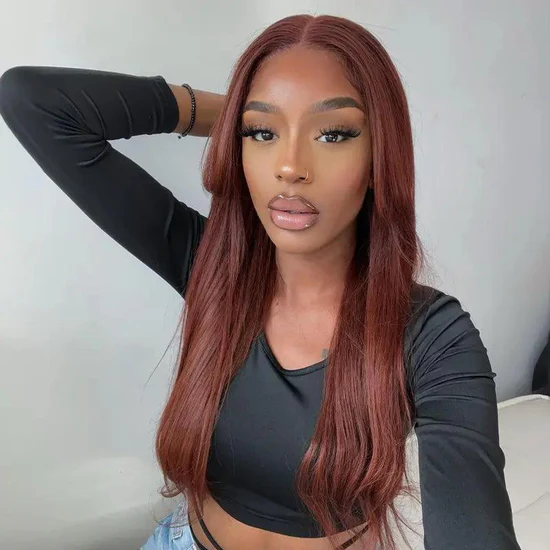 🔥Vente Flash 9x6 Glueless Pré-épilé Brun Rougeâtre Couleur Perruque Sans Colle Lisse