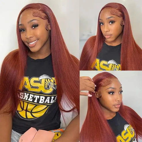 🔥Vente Flash 9x6 Glueless Pré-épilé Brun Rougeâtre Couleur Perruque Sans Colle Lisse