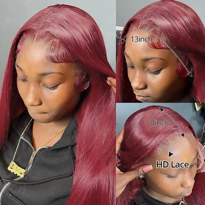 13x4 99J Color Lace Front Perruques Cheveux Humains Brésilien Lisse - hjweavebeauty