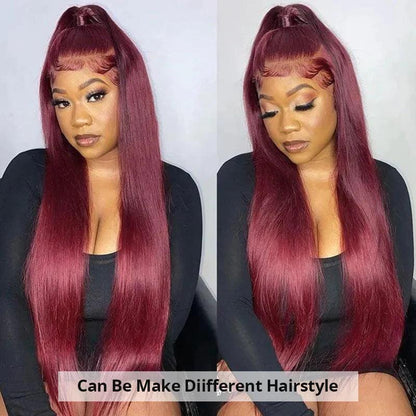 13x4 99J Color Lace Front Perruques Cheveux Humains Brésilien Lisse - hjweavebeauty