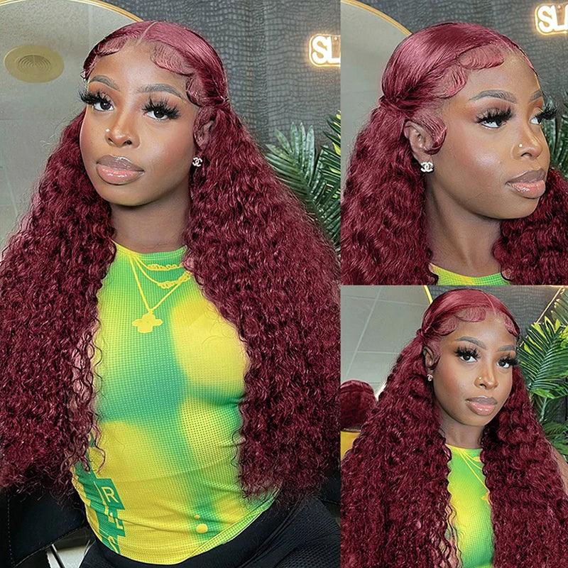 13x4 99J Lace Front Perruques Cheveux Humains Brésilien Bouclé - hjweavebeauty