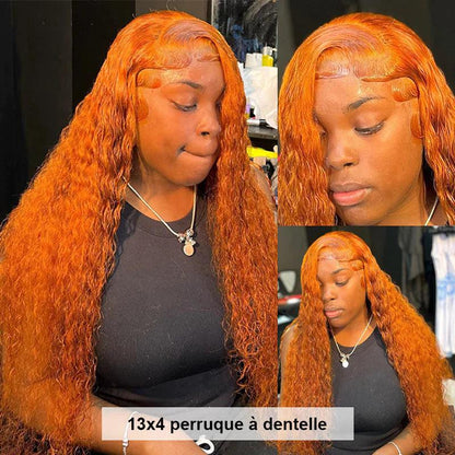 13x4 Ginger Lace Front Perruques Cheveux Humains Brésilien Deep Curly - hjweavebeauty