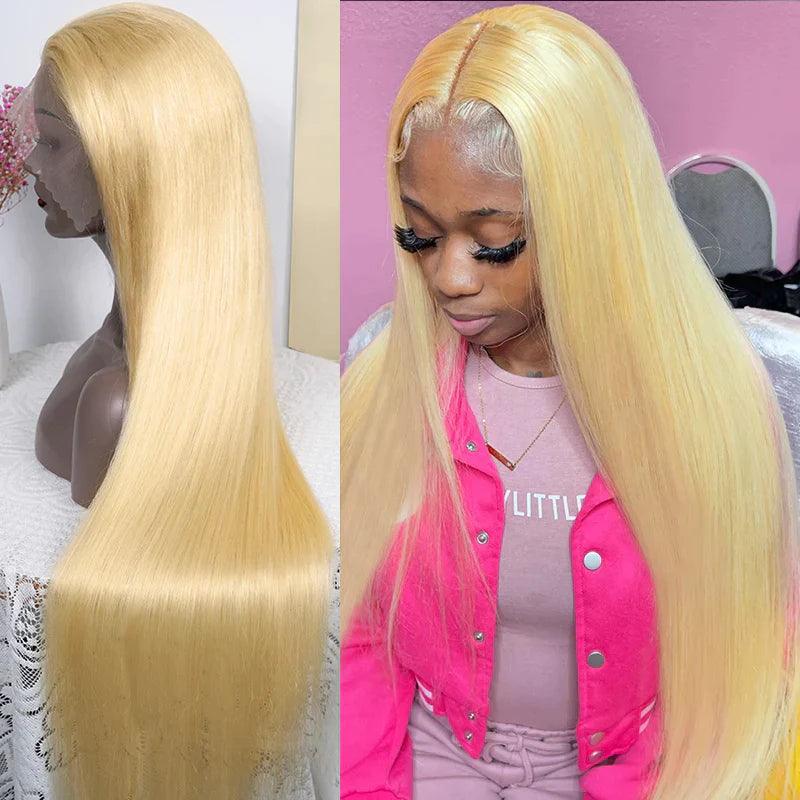 13x4 Perruques Blondes Droites Brésiliennes En Cheveux Humains - hjweavebeauty
