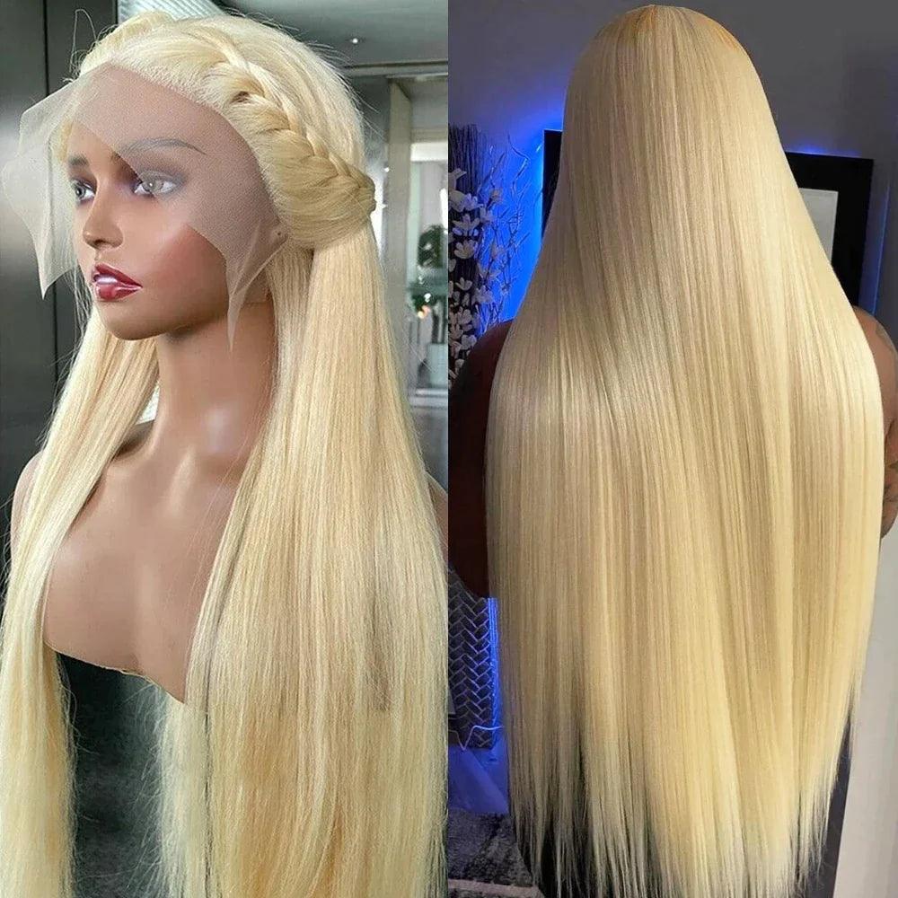 13x4 Perruques Blondes Droites Brésiliennes En Cheveux Humains - hjweavebeauty
